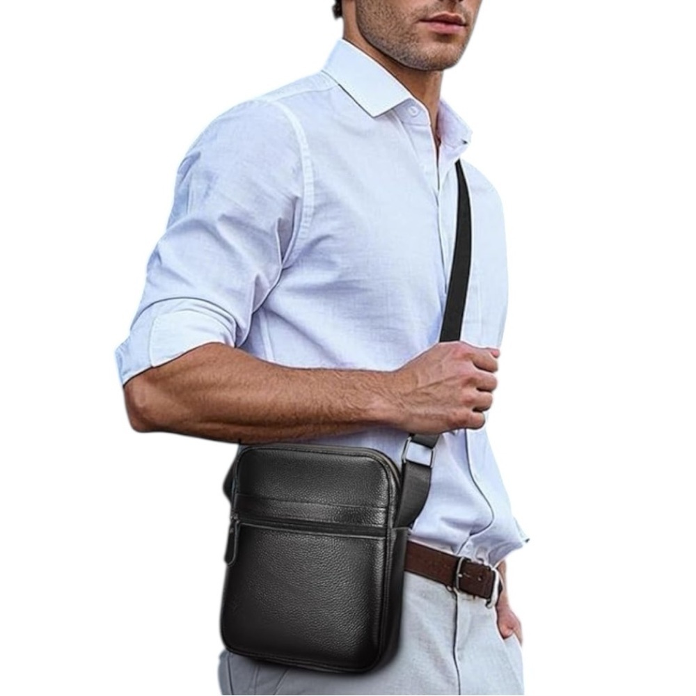 Leather Crossbody Bag Work Travel Casual Lightweight Black NWT Gorpcore - Picture 7 of 16